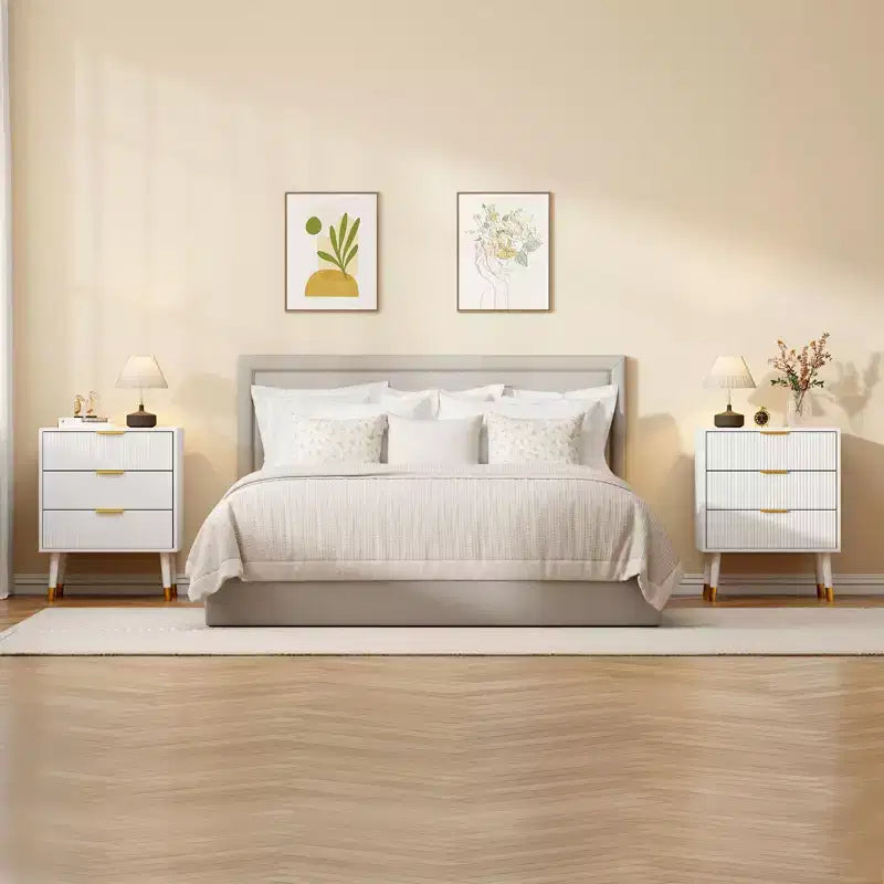 3-Drawer Fluted Dresser, Modern Bedroom Storage Chest with Wood Frame, Compact Dresser Nightstand for Bedroom Living Room