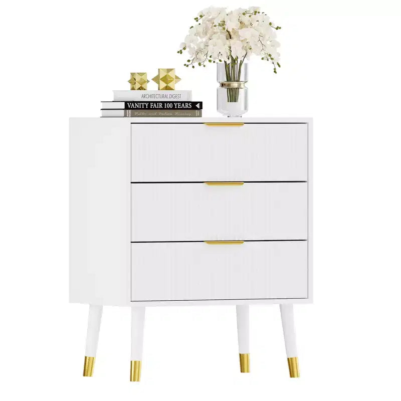3-Drawer Fluted Dresser, Modern Bedroom Storage Chest with Wood Frame, Compact Dresser Nightstand for Bedroom Living Room