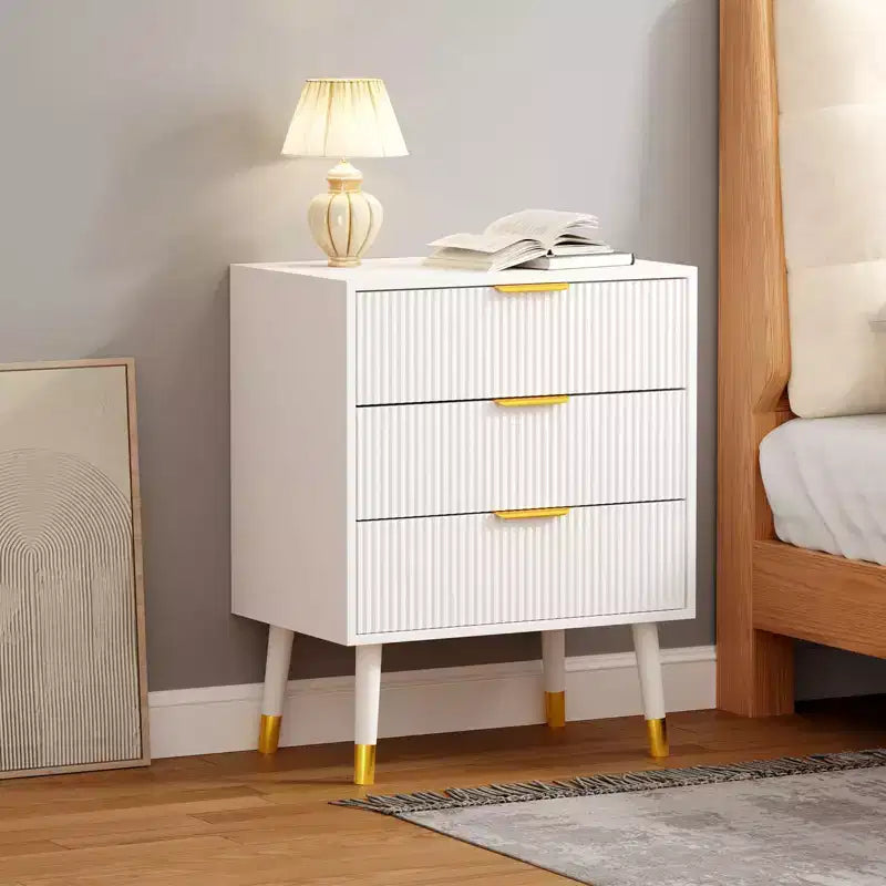 3-Drawer Fluted Dresser, Modern Bedroom Storage Chest with Wood Frame, Compact Dresser Nightstand for Bedroom Living Room
