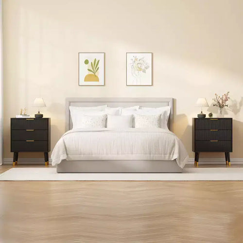 3-Drawer Fluted Dresser, Modern Bedroom Storage Chest with Wood Frame, Compact Dresser Nightstand for Bedroom Living Room