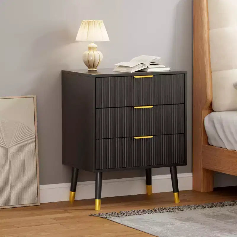 3-Drawer Fluted Dresser, Modern Bedroom Storage Chest with Wood Frame, Compact Dresser Nightstand for Bedroom Living Room