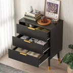 3-Drawer Fluted Dresser, Modern Bedroom Storage Chest with Wood Frame, Compact Dresser Nightstand for Bedroom Living Room