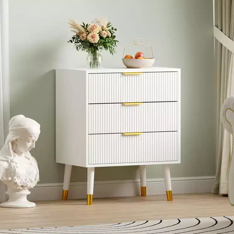 3-Drawer Fluted Dresser, Modern Bedroom Storage Chest with Wood Frame, Compact Dresser Nightstand for Bedroom Living Room