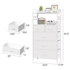 5 Drawer Dresser, Tall Dresser for Bedroom, Storage Organizer with Fabric Bins, Wood Top, Sturdy Steel Frame, Easy Pull Handle, Hallway, White