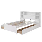 Twin Size Wooden Storage Bed with Tall Bookcase Headboard and Drawers
