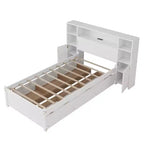 Twin Size Wooden Storage Bed with Tall Bookcase Headboard and Drawers