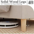 Corduroy Upholstered Platform Bed with Wingback Headboard, Wood Slats, No Box Spring Needed