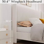 Corduroy Upholstered Platform Bed with Wingback Headboard, Wood Slats, No Box Spring Needed