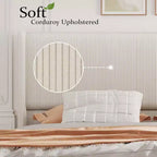 Corduroy Upholstered Platform Bed with Wingback Headboard, Wood Slats, No Box Spring Needed