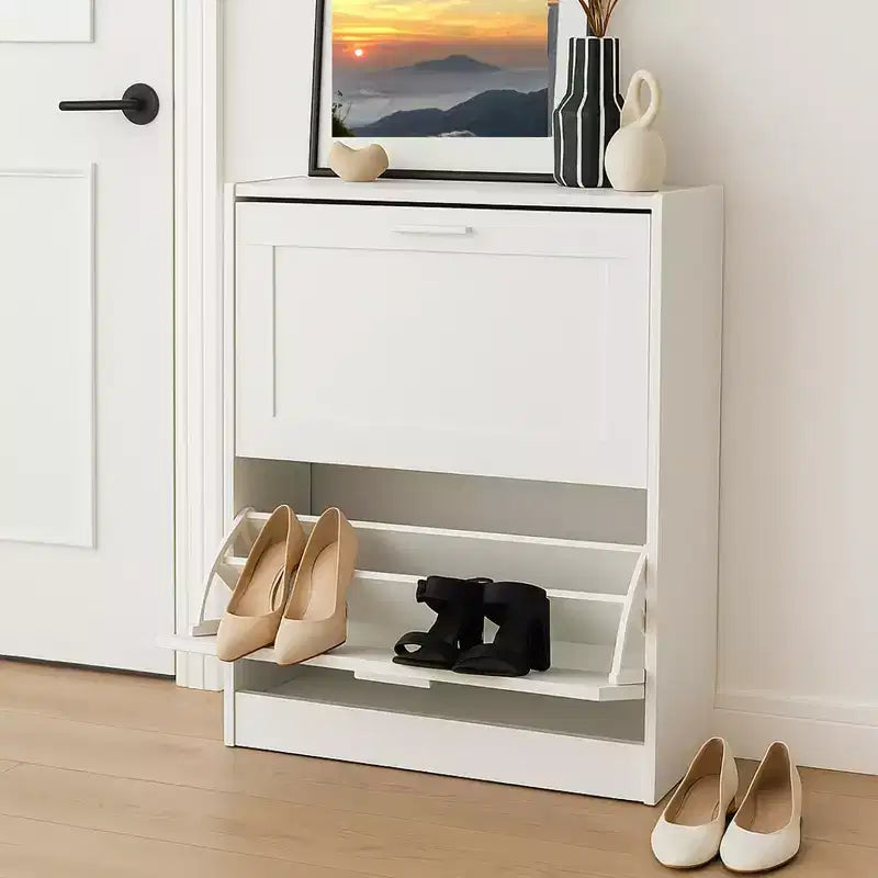 31 in. H x 24 in. W White Titanium Wood Shoe Storage Cabinet