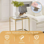20 in. Square 2-Tier Tempered Glass End Table, Side Accent Table with Metal Frame for Living Room or Bedroom