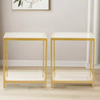 20 in. Square 2-Tier Tempered Glass End Table, Side Accent Table with Metal Frame for Living Room or Bedroom