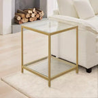 20 in. Square 2-Tier Tempered Glass End Table, Side Accent Table with Metal Frame for Living Room or Bedroom