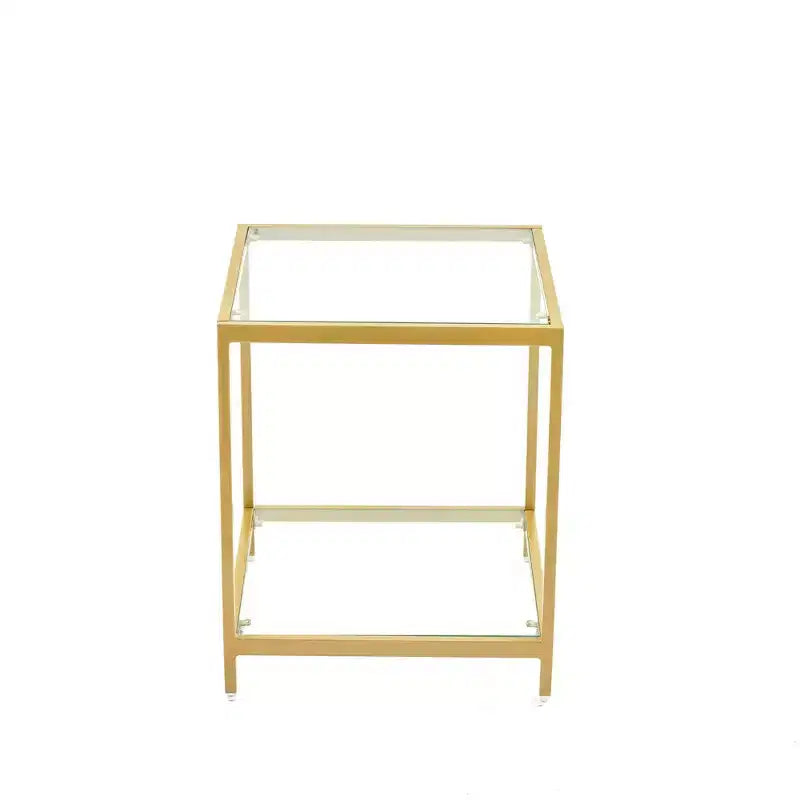 20 in. Square 2-Tier Tempered Glass End Table, Side Accent Table with Metal Frame for Living Room or Bedroom