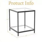20 in. Square 2-Tier Tempered Glass End Table, Side Accent Table with Metal Frame for Living Room or Bedroom