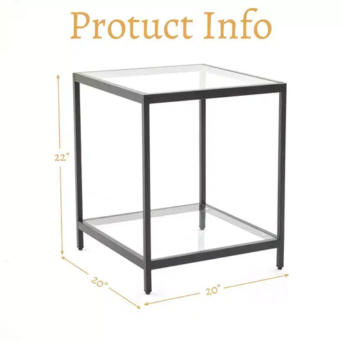 20 in. Square 2-Tier Tempered Glass End Table, Side Accent Table with Metal Frame for Living Room or Bedroom