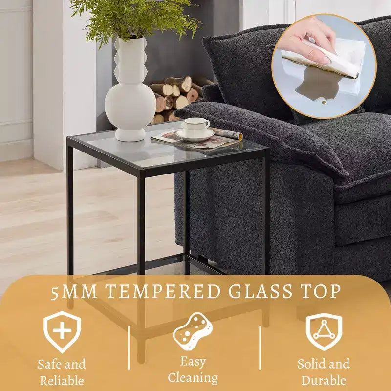 20 in. Square 2-Tier Tempered Glass End Table, Side Accent Table with Metal Frame for Living Room or Bedroom