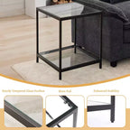 20 in. Square 2-Tier Tempered Glass End Table, Side Accent Table with Metal Frame for Living Room or Bedroom