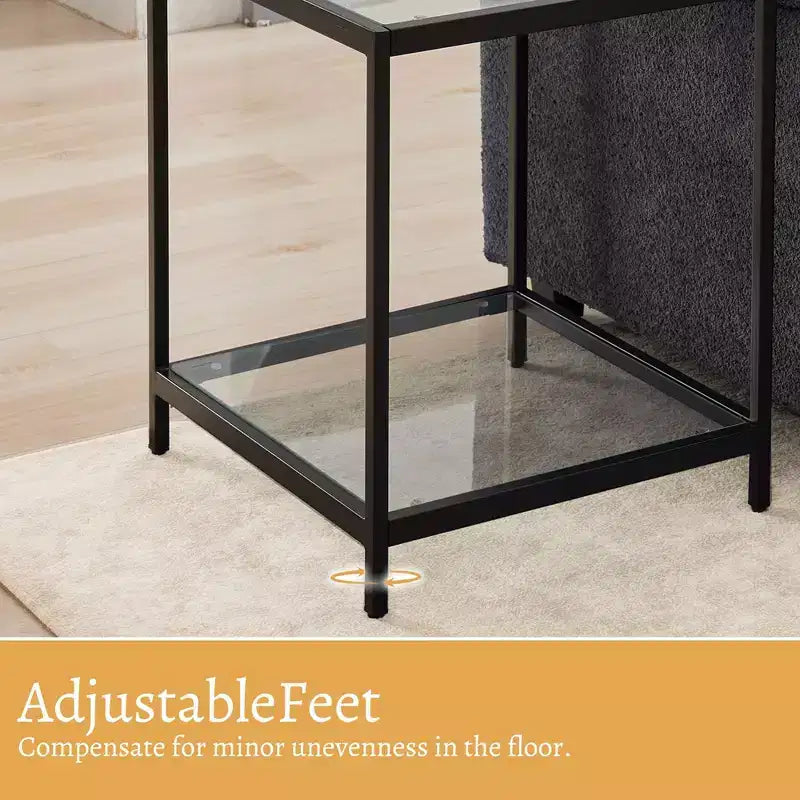 20 in. Square 2-Tier Tempered Glass End Table, Side Accent Table with Metal Frame for Living Room or Bedroom