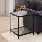 20 in. Square 2-Tier Tempered Glass End Table, Side Accent Table with Metal Frame for Living Room or Bedroom