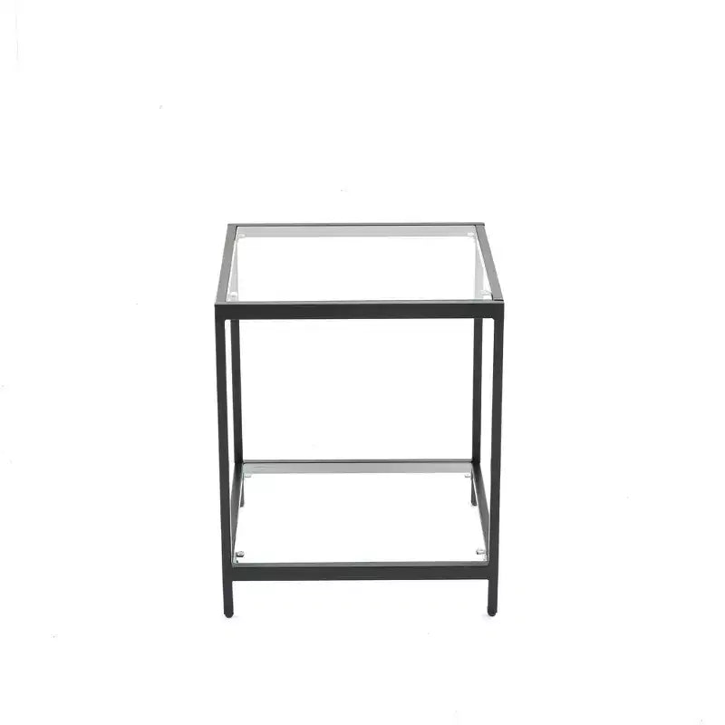 20 in. Square 2-Tier Tempered Glass End Table, Side Accent Table with Metal Frame for Living Room or Bedroom
