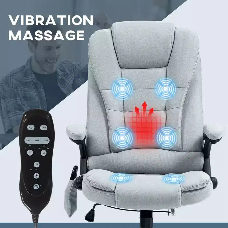 6 Point Vibrating Massage Executive Office Chair with Heat, Reclining Computer Chair with Remote, Comfy Chair for Study, Office, Gray