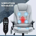 6 Point Vibrating Massage Executive Office Chair with Heat, Reclining Computer Chair with Remote, Comfy Chair for Study, Office, Gray