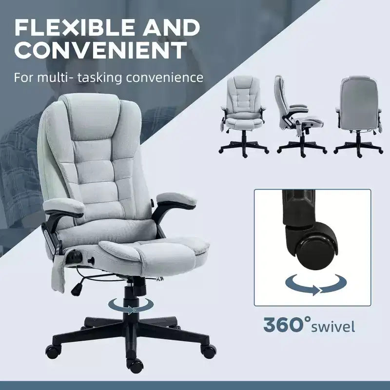 6 Point Vibrating Massage Executive Office Chair with Heat, Reclining Computer Chair with Remote, Comfy Chair for Study, Office, Gray