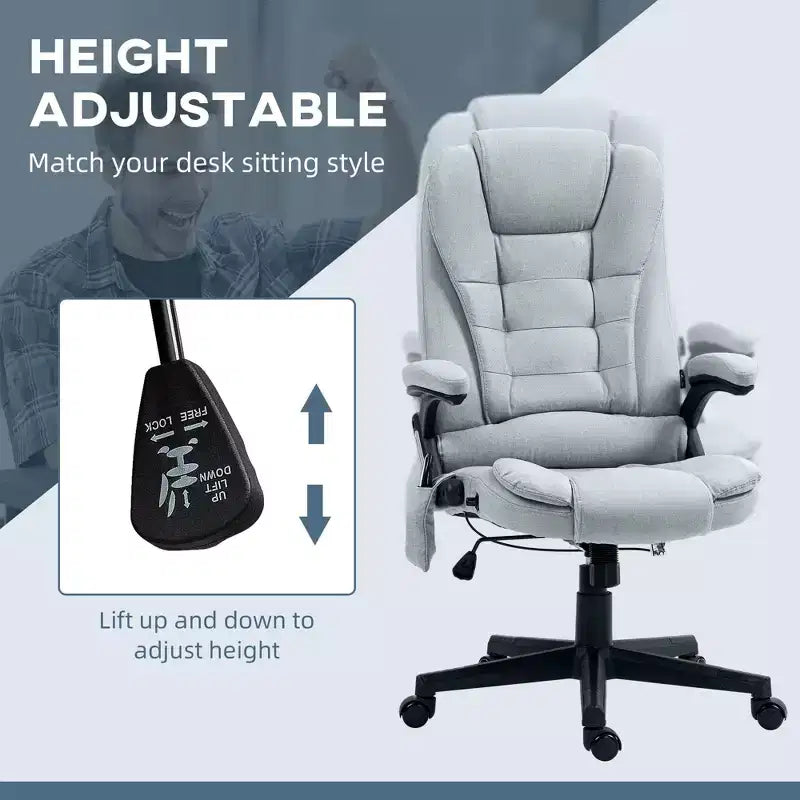 6 Point Vibrating Massage Executive Office Chair with Heat, Reclining Computer Chair with Remote, Comfy Chair for Study, Office, Gray
