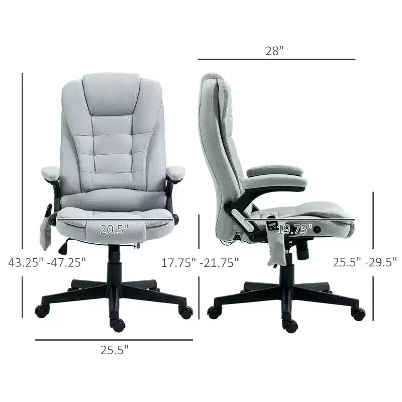 6 Point Vibrating Massage Executive Office Chair with Heat, Reclining Computer Chair with Remote, Comfy Chair for Study, Office, Gray