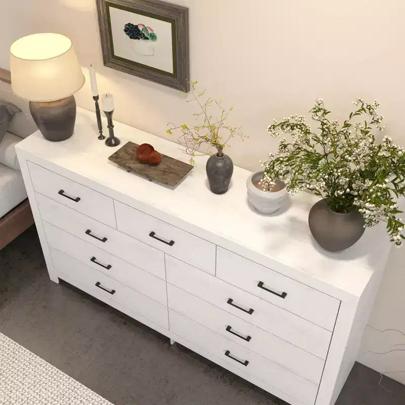 Rustic 9-Drawer Chest Dresser Organizer Compartments Solid Build, Spacious Drawers