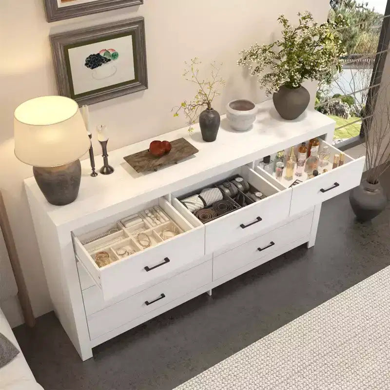 Rustic 9-Drawer Chest Dresser Organizer Compartments Solid Build, Spacious Drawers