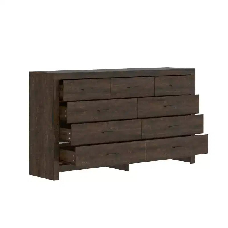Rustic 9-Drawer Chest Dresser Organizer Compartments Solid Build, Spacious Drawers