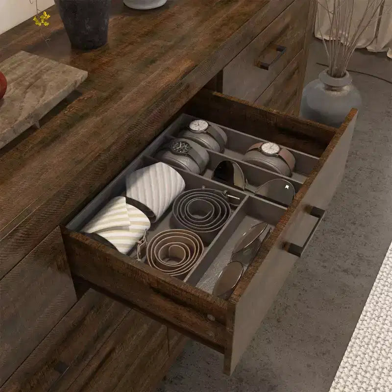 Rustic 9-Drawer Chest Dresser Organizer Compartments Solid Build, Spacious Drawers