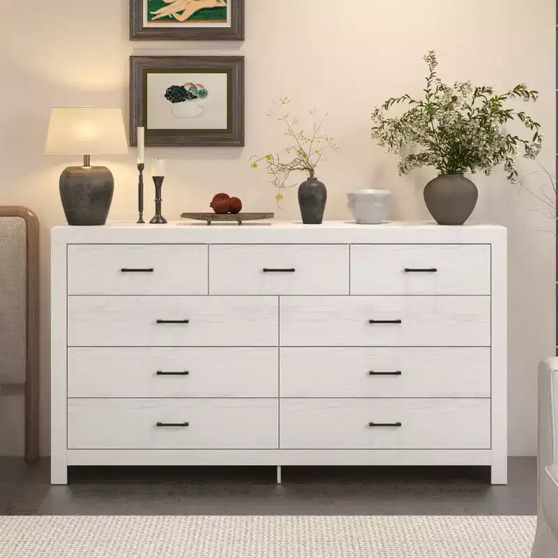 Rustic 9-Drawer Chest Dresser Organizer Compartments Solid Build, Spacious Drawers