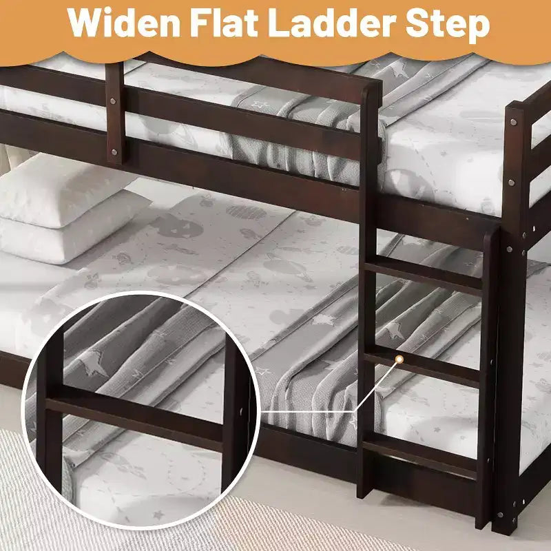 Wooden Bunk Bed Twin Over Twin, Solid Rubberwood Bed Frame with Built-in Ladder, for Small Spaces, Bedroom, Space Saving, No Box Spring Needed