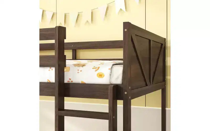 Wooden Bunk Bed Twin Over Twin, Solid Rubberwood Bed Frame with Built-in Ladder, for Small Spaces, Bedroom, Space Saving, No Box Spring Needed