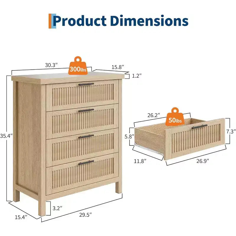 Bedroom Recessed Dresser, Dressing Table Cabinet, 35.4 High Dresser with 4 Drawers with Clothes Storage for Bedroom, Living Room
