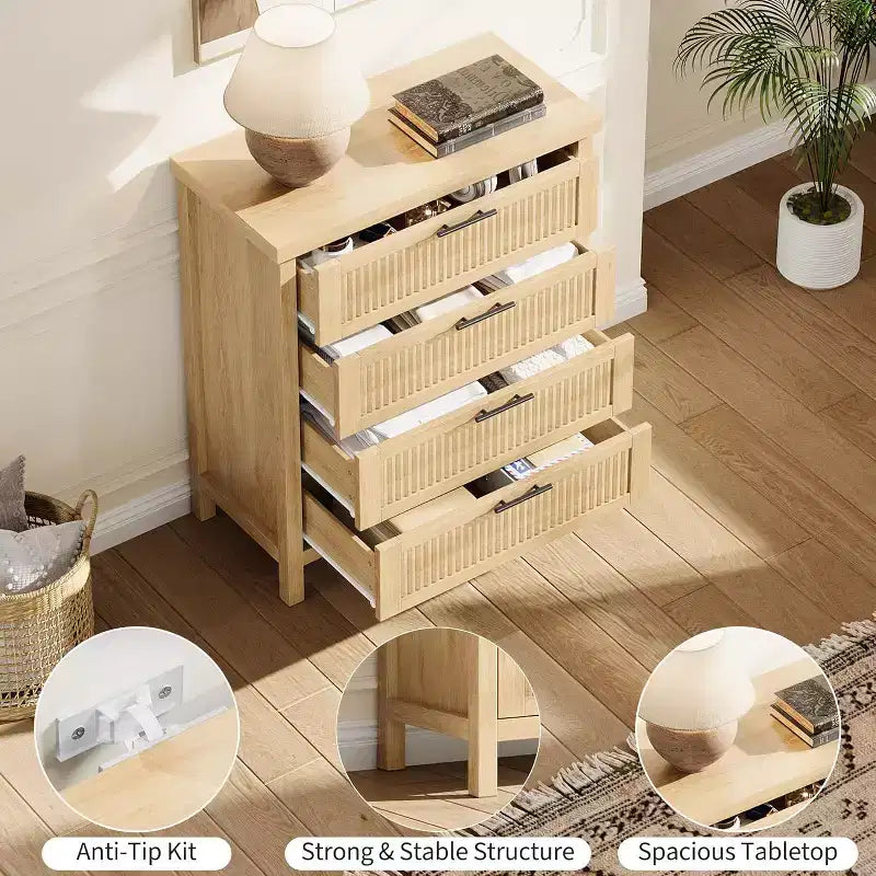 Bedroom Recessed Dresser, Dressing Table Cabinet, 35.4 High Dresser with 4 Drawers with Clothes Storage for Bedroom, Living Room