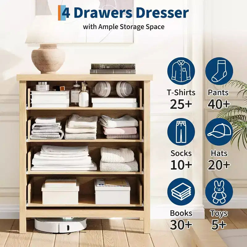 Bedroom Recessed Dresser, Dressing Table Cabinet, 35.4 High Dresser with 4 Drawers with Clothes Storage for Bedroom, Living Room