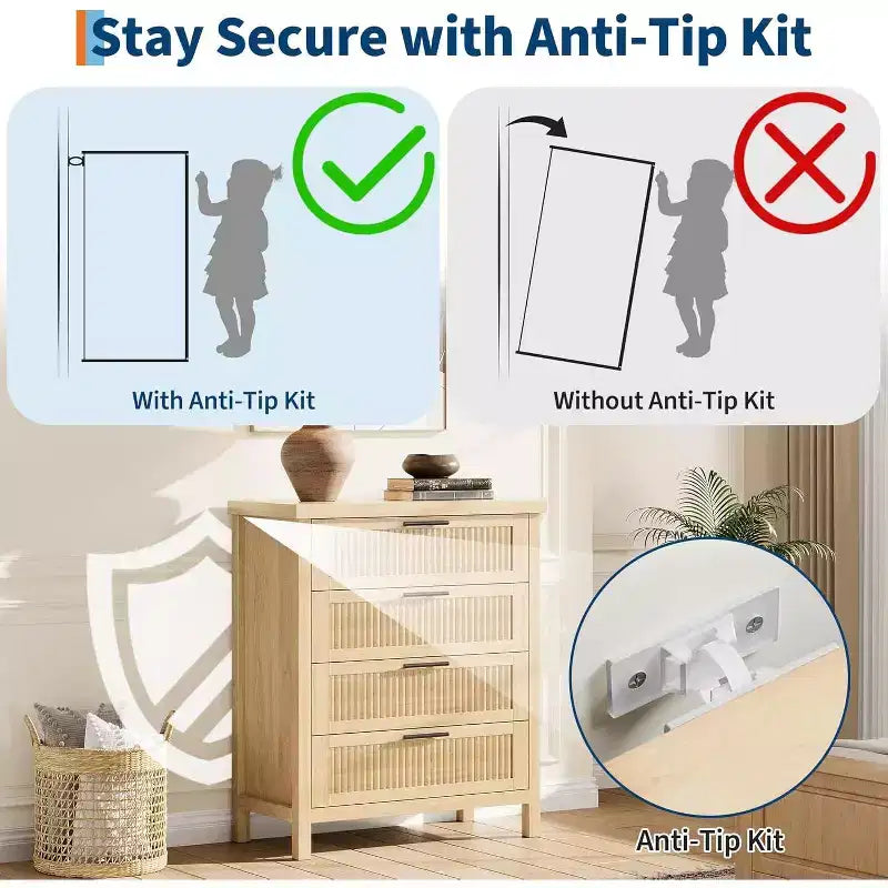 Bedroom Recessed Dresser, Dressing Table Cabinet, 35.4 High Dresser with 4 Drawers with Clothes Storage for Bedroom, Living Room