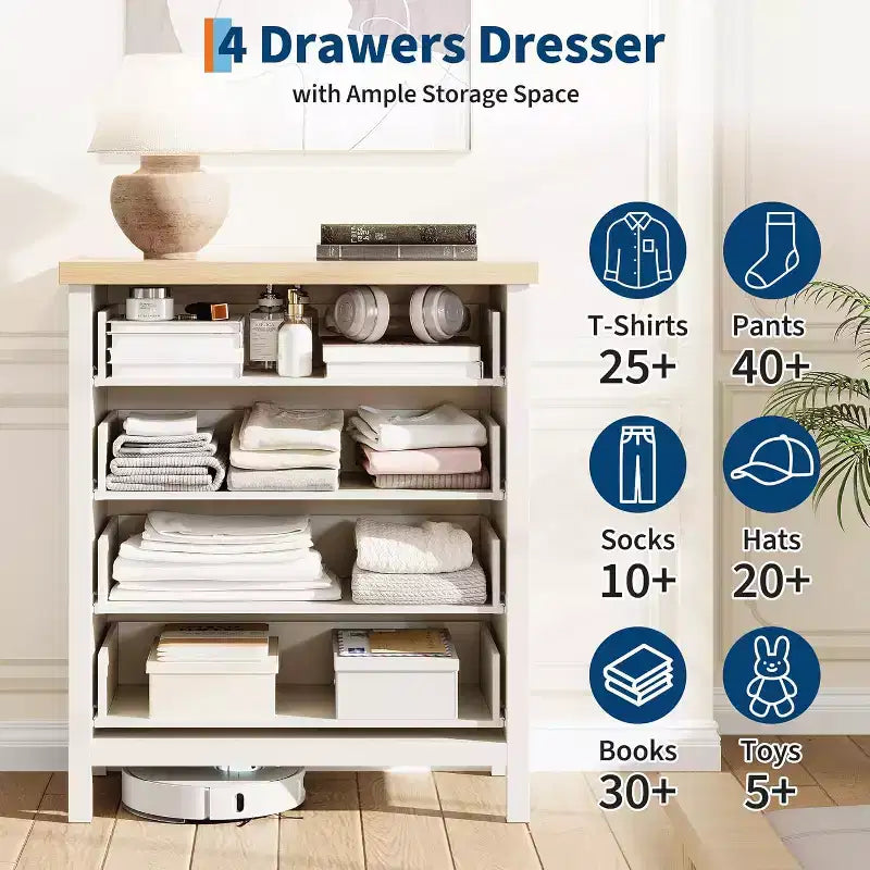 Bedroom Recessed Dresser, Dressing Table Cabinet, 35.4 High Dresser with 4 Drawers with Clothes Storage for Bedroom, Living Room