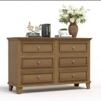 Farmhouse Brown Dresser for Bedroom with 6 Drawer, Double Dresser TV Stand with Vintage Handle, Wide Wood Dressers & Chests of Drawers
