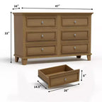 Farmhouse Brown Dresser for Bedroom with 6 Drawer, Double Dresser TV Stand with Vintage Handle, Wide Wood Dressers & Chests of Drawers