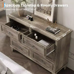 Farmhouse Brown Dresser for Bedroom with 6 Drawer, Double Dresser TV Stand with Vintage Handle, Wide Wood Dressers & Chests of Drawers