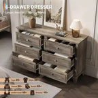Farmhouse Brown Dresser for Bedroom with 6 Drawer, Double Dresser TV Stand with Vintage Handle, Wide Wood Dressers & Chests of Drawers