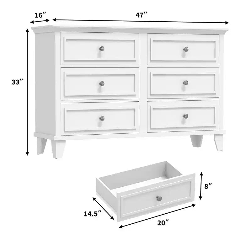 Farmhouse Brown Dresser for Bedroom with 6 Drawer, Double Dresser TV Stand with Vintage Handle, Wide Wood Dressers & Chests of Drawers