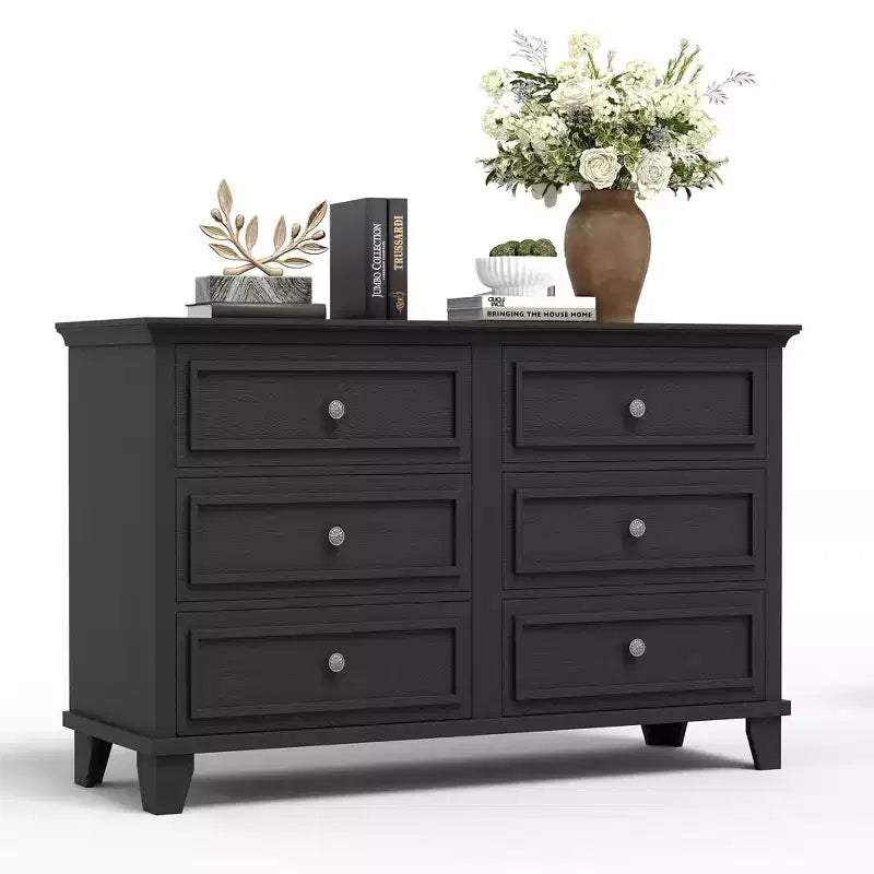 Farmhouse Brown Dresser for Bedroom with 6 Drawer, Double Dresser TV Stand with Vintage Handle, Wide Wood Dressers & Chests of Drawers