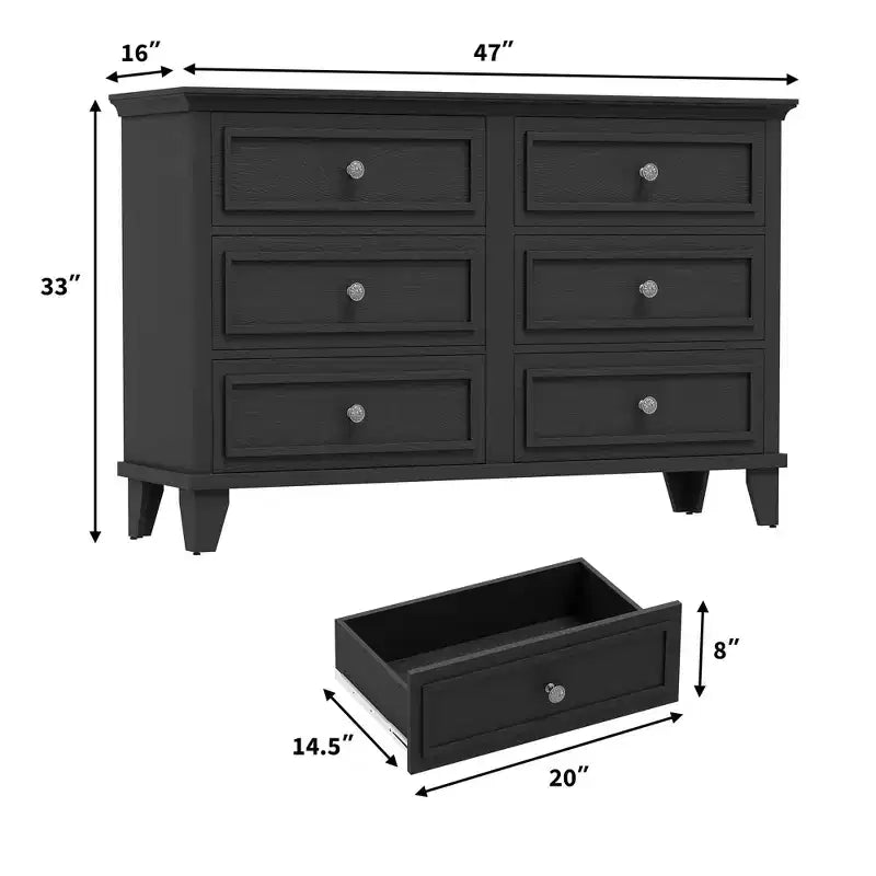 Farmhouse Brown Dresser for Bedroom with 6 Drawer, Double Dresser TV Stand with Vintage Handle, Wide Wood Dressers & Chests of Drawers