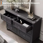 Farmhouse Brown Dresser for Bedroom with 6 Drawer, Double Dresser TV Stand with Vintage Handle, Wide Wood Dressers & Chests of Drawers